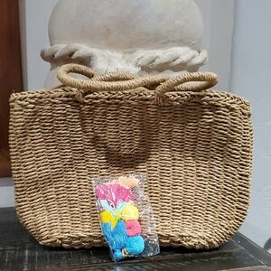 Woven Straw Tote Bag with Colorful Tassel Charm Beach Cruise Resort Pool Staycay